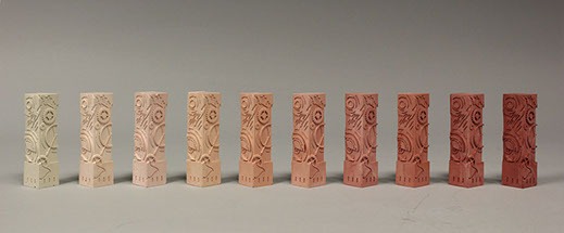Sculpture series testing pigmentation to reference Coventry’s medieval red sandstone wall