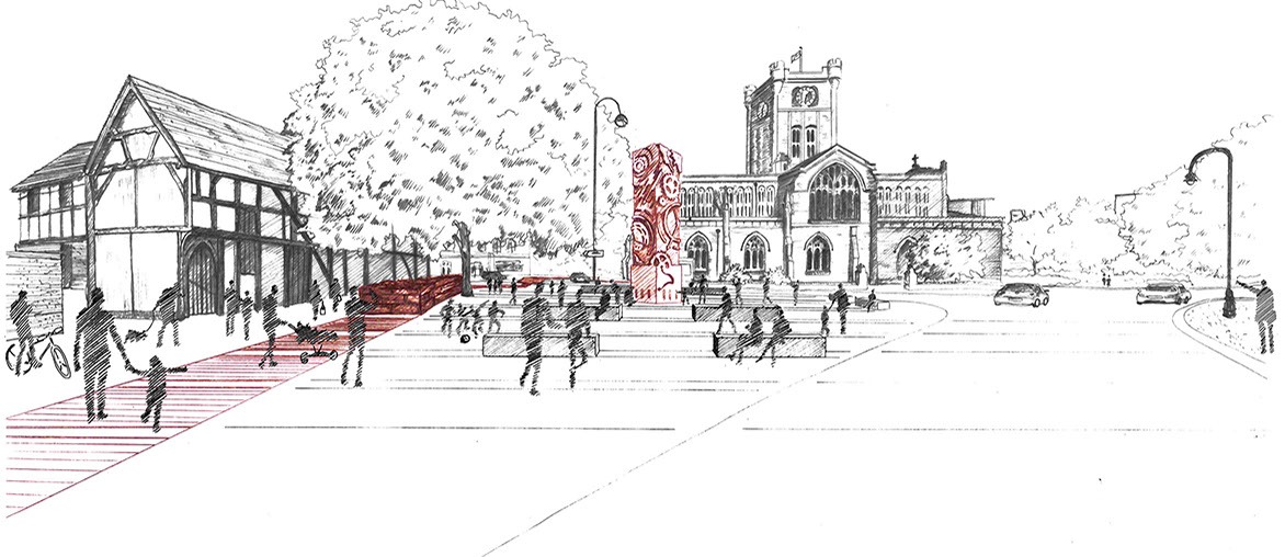 Sketch of sculptural monument to commemorate Spon Street’s watchmaking history